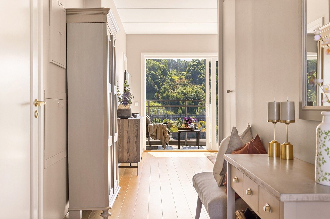 console cabinet in hallway